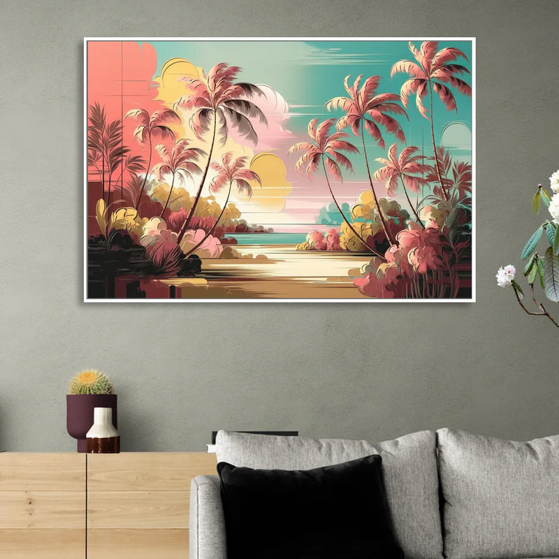 Fort Lauderdale Tropical Palm Trees Sitting Room - White Canvas Wall Art