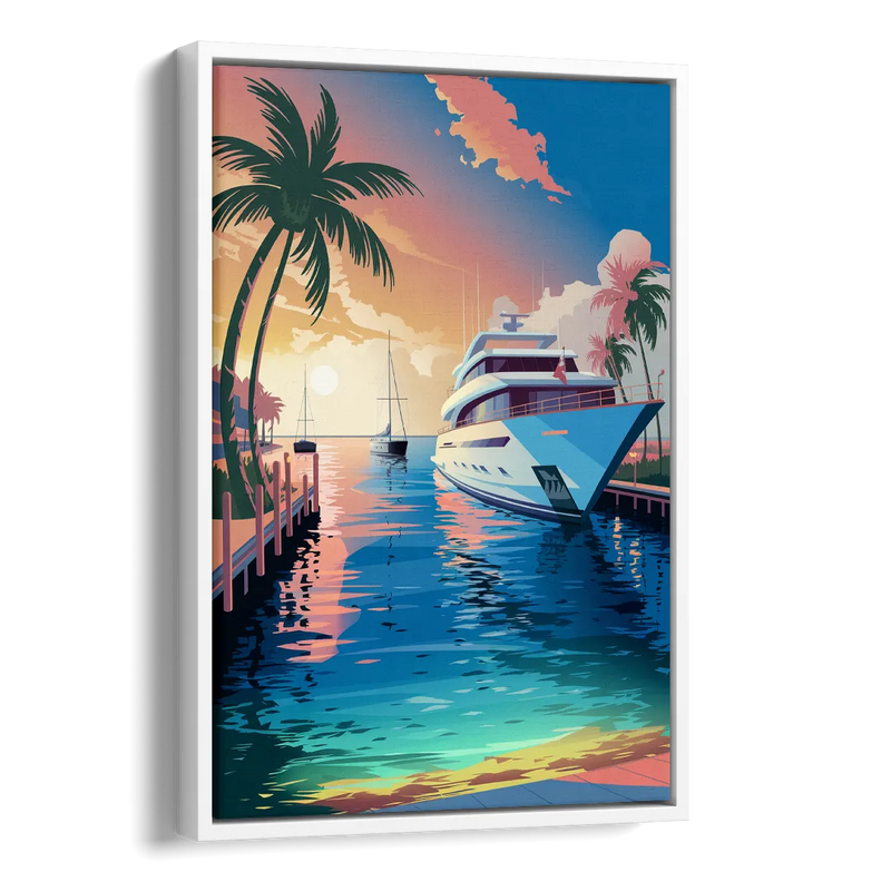 Fort Lauderdale Yacht Harbor Side - White Canvas Wall Art