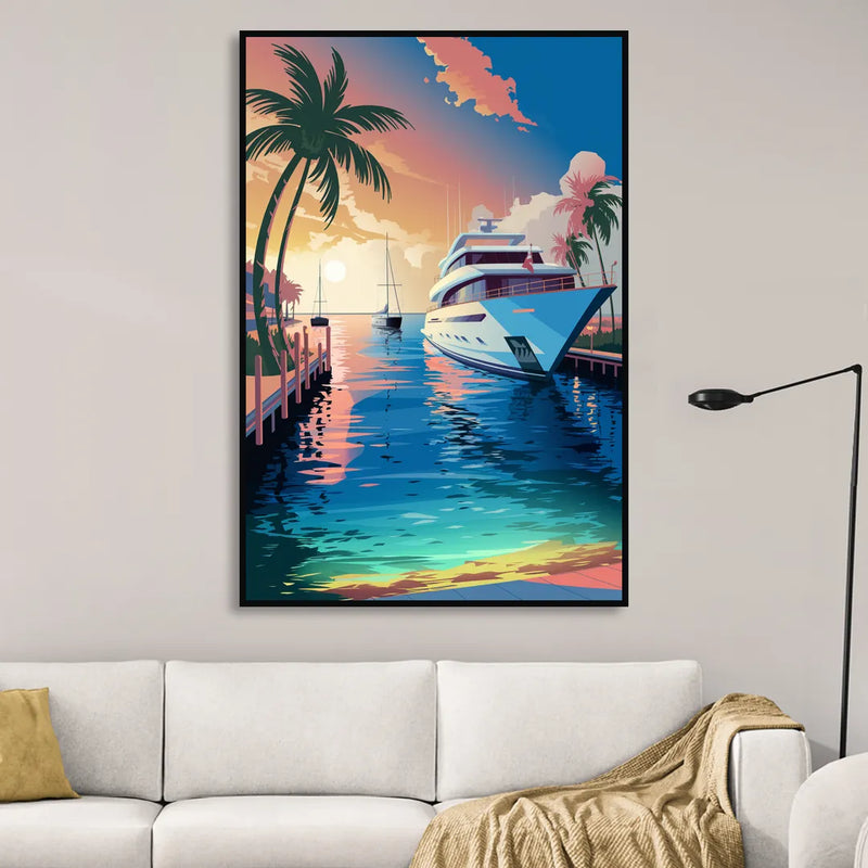 Fort Lauderdale Yacht Harbor Sitting Room - Black Canvas Wall Art
