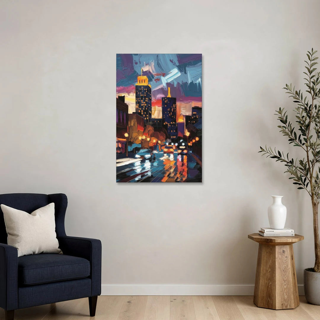 Fort Wayne Downtown Lights - Canvas Wall Art - Sofa - 24x36