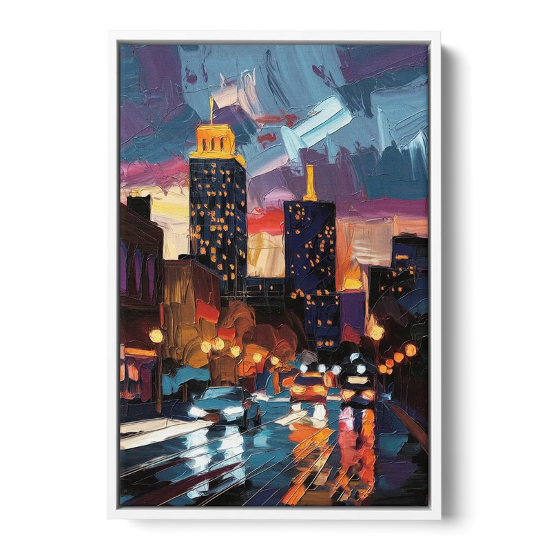 Fort Wayne Downtown Lights Front - White Canvas Wall Art