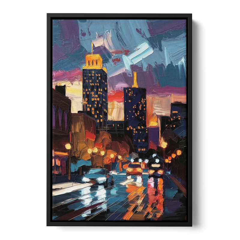 Fort Wayne Downtown Lights Front - Black Canvas Wall Art