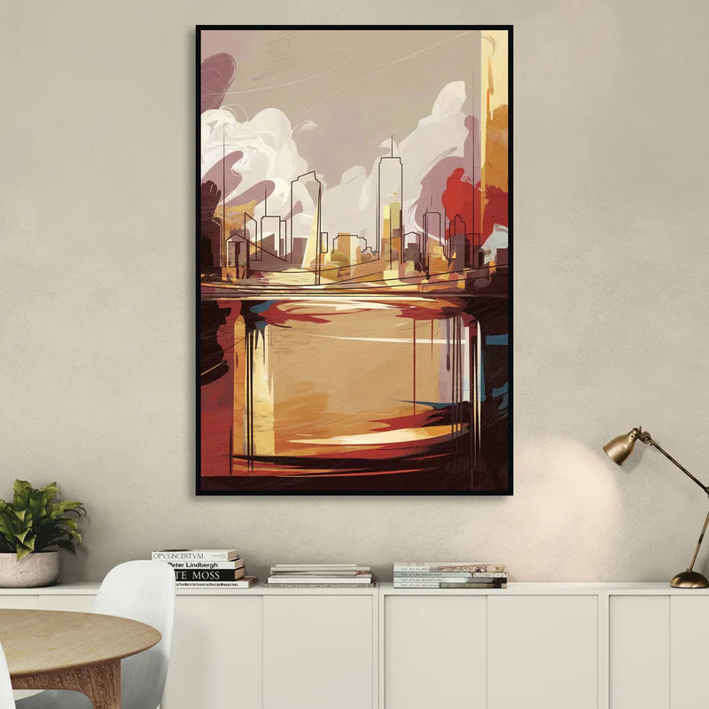 Fort Wayne Skyline Panorama Living Room - Black Canvas Wall Art