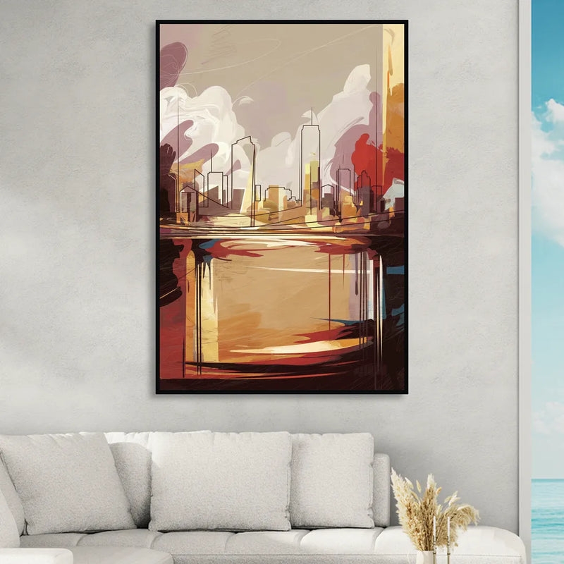 Fort Wayne Skyline Panorama Sitting Room - Black Canvas Wall Art