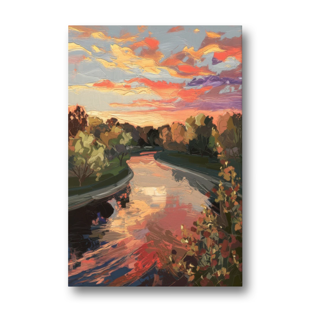Fort Wayne Sunset Over River - Canvas Wall Art - Front