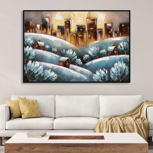 Fort Wayne Winter Wonderland Living Room - Black Canvas Wall Art