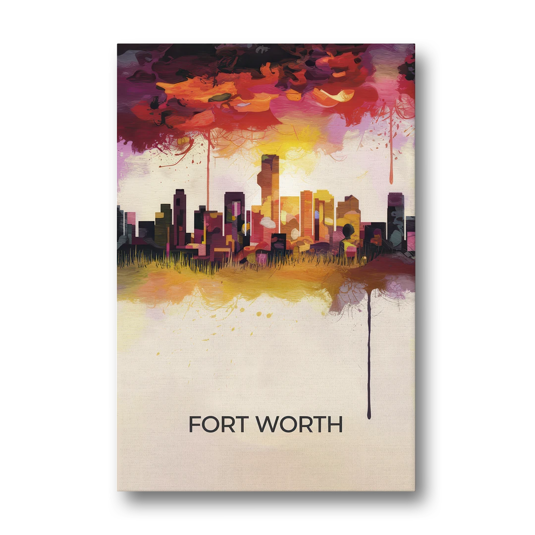 Fort Worth Cityscape at Sunset - Canvas Wall Art - Front