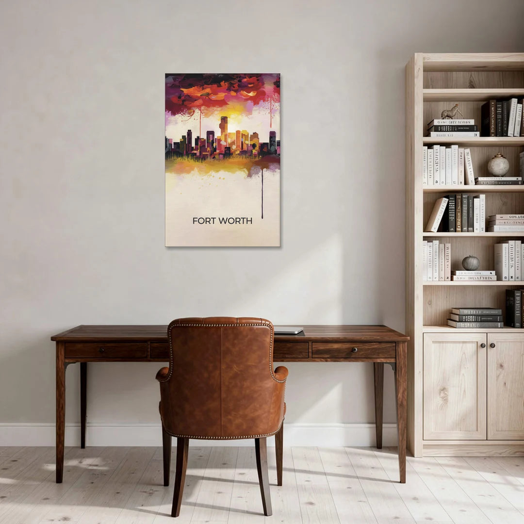 Fort Worth Cityscape at Sunset - Canvas Wall Art - Office - 24x36