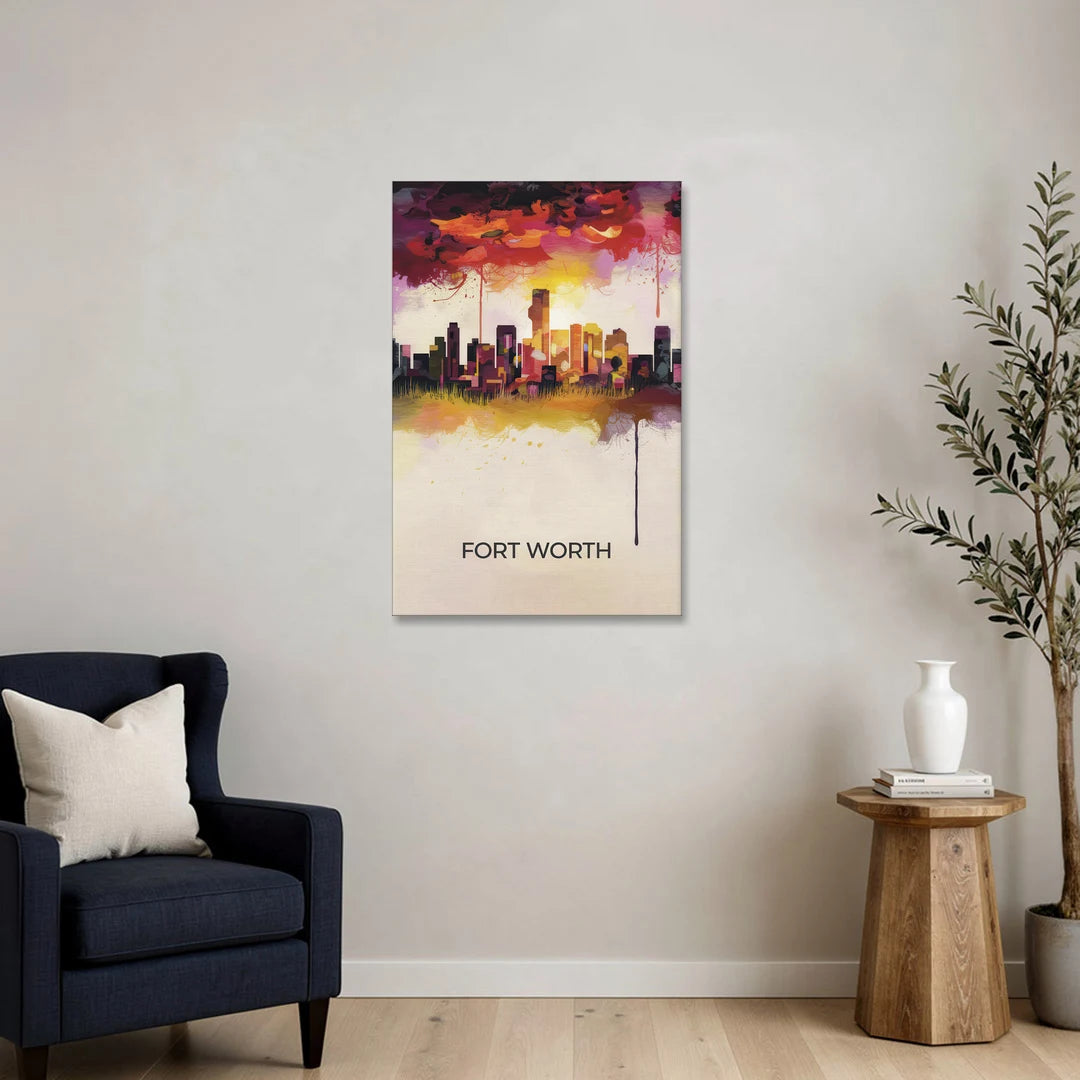 Fort Worth Cityscape at Sunset - Canvas Wall Art - Sofa - 24x36