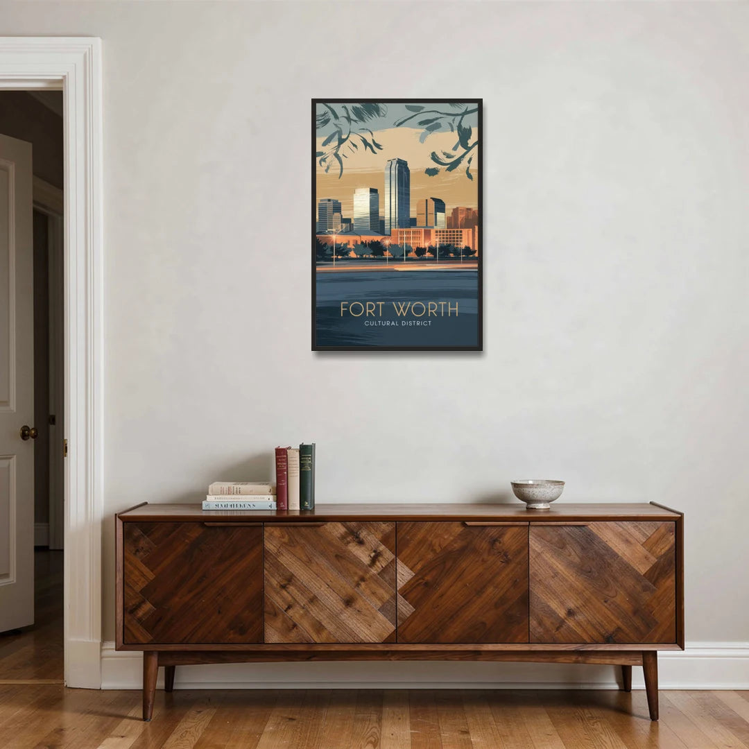 Fort Worth Cultural District Vibes - Black Framed Canvas Wall Art - Coffee Table - 24x36