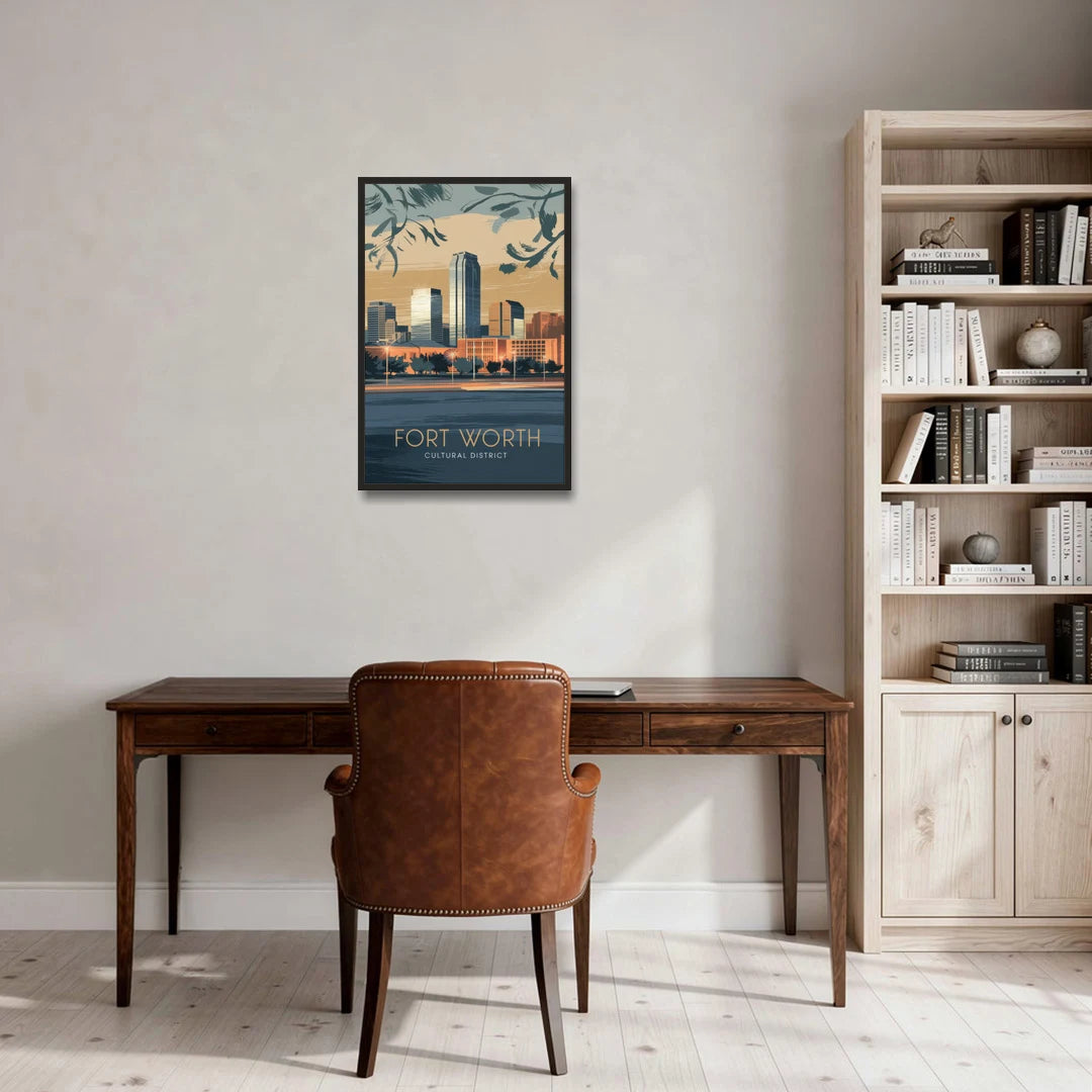 Fort Worth Cultural District Vibes - Black Framed Canvas Wall Art - Office - 20x30