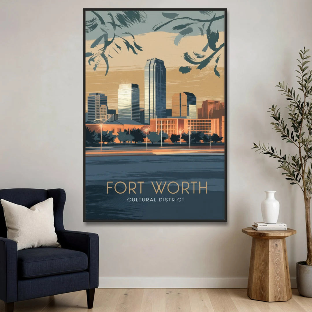 Fort Worth Cultural District Vibes - Black Framed Canvas Wall Art - Sofa - 40x60