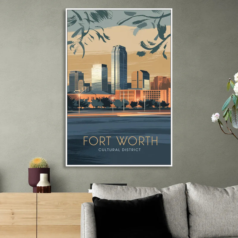 Fort Worth Cultural District Vibes Living Room - White Canvas Wall Art