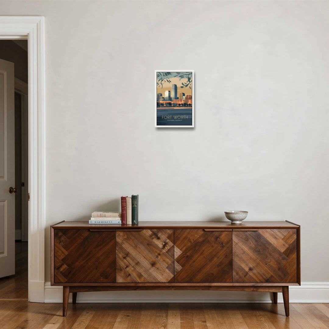 Fort Worth Cultural District Vibes - White Framed Canvas Wall Art - Coffee Table - 12x18