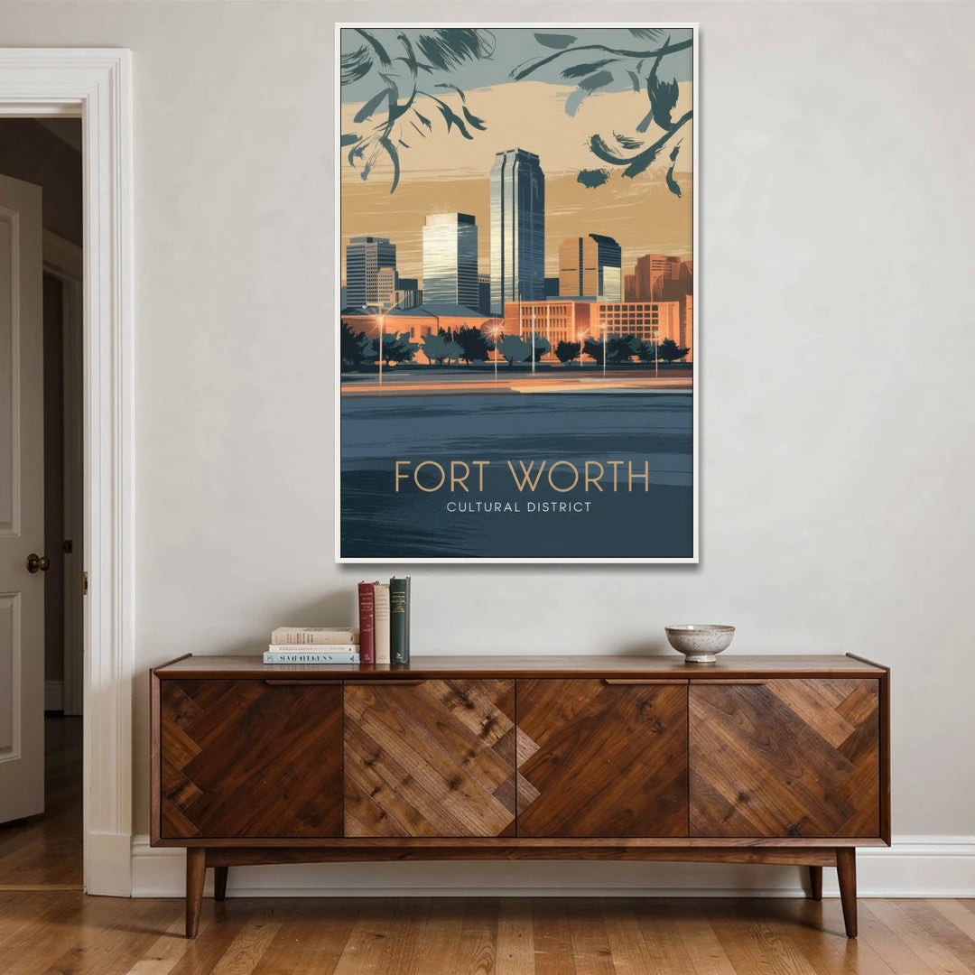 Fort Worth Cultural District Vibes - White Framed Canvas Wall Art - Coffee Table - 40x60