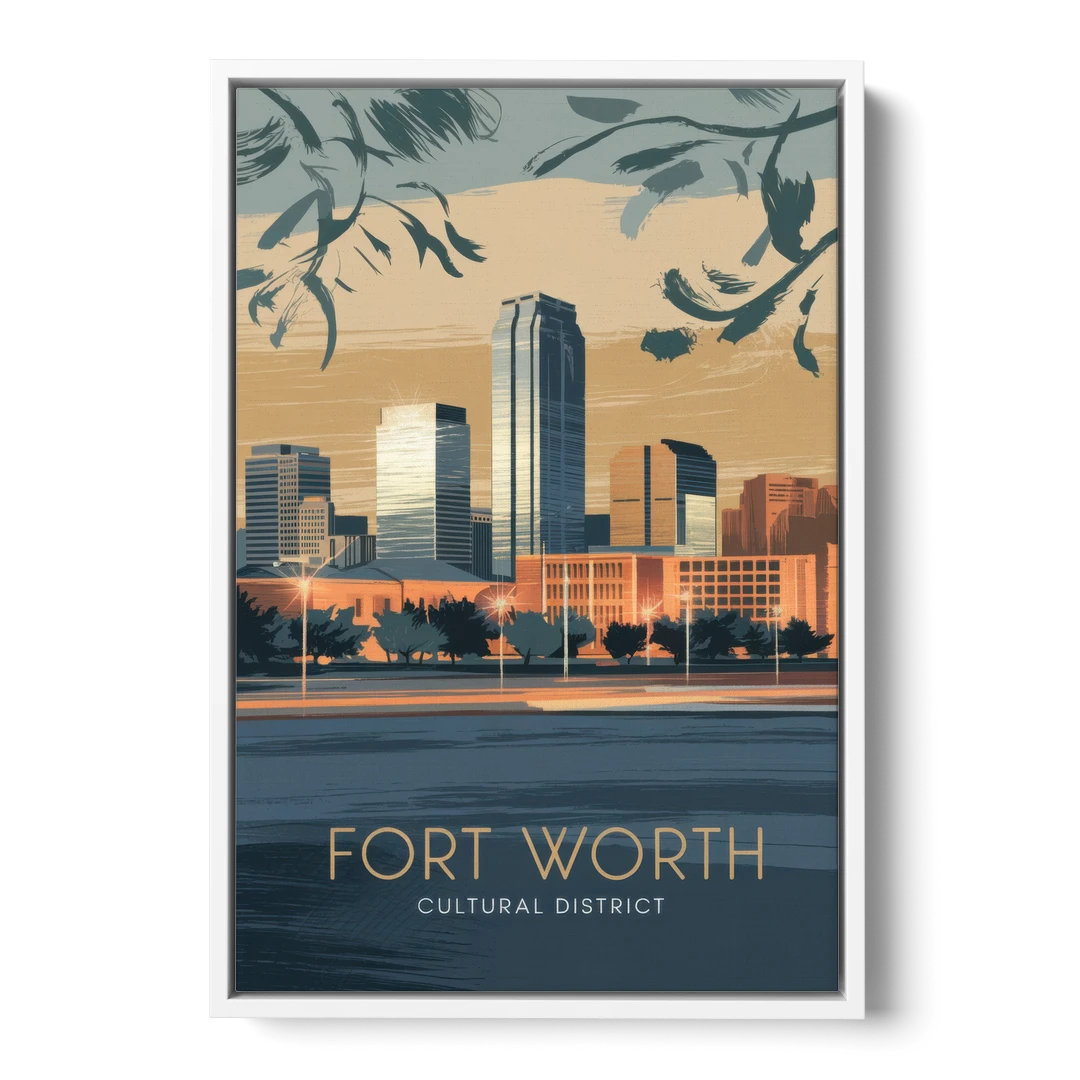 Fort Worth Cultural District Vibes - White Framed Canvas Wall Art - Front