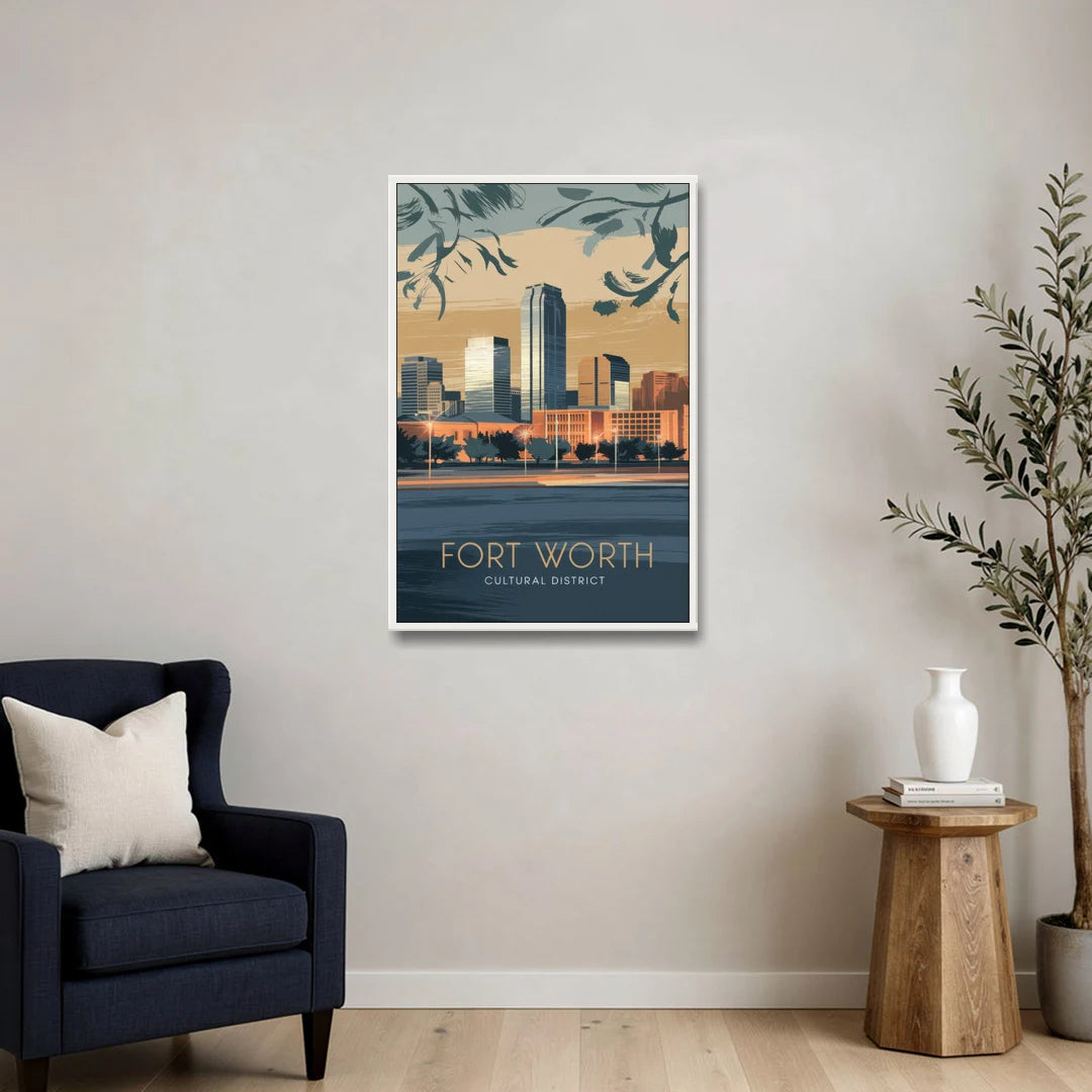 Fort Worth Cultural District Vibes - White Framed Canvas Wall Art - Sofa - 24x36