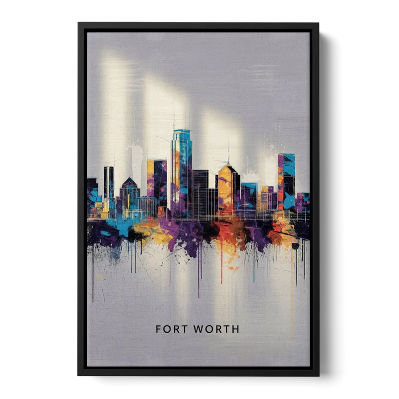 Fort Worth Downtown Skyline Front - Black Canvas Wall Art