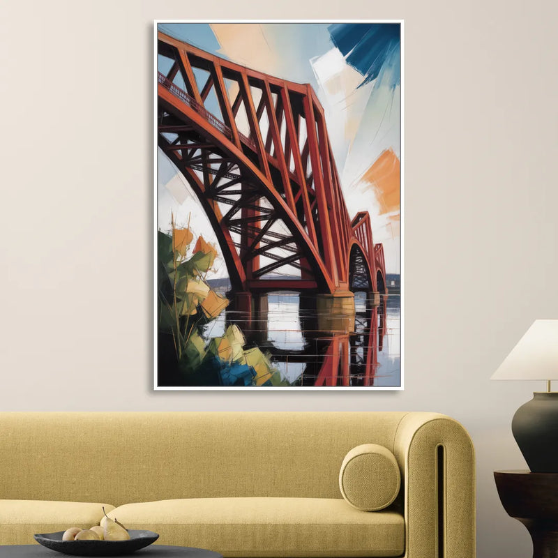 Forth Bridge Elegance Living Room - White Canvas Wall Art