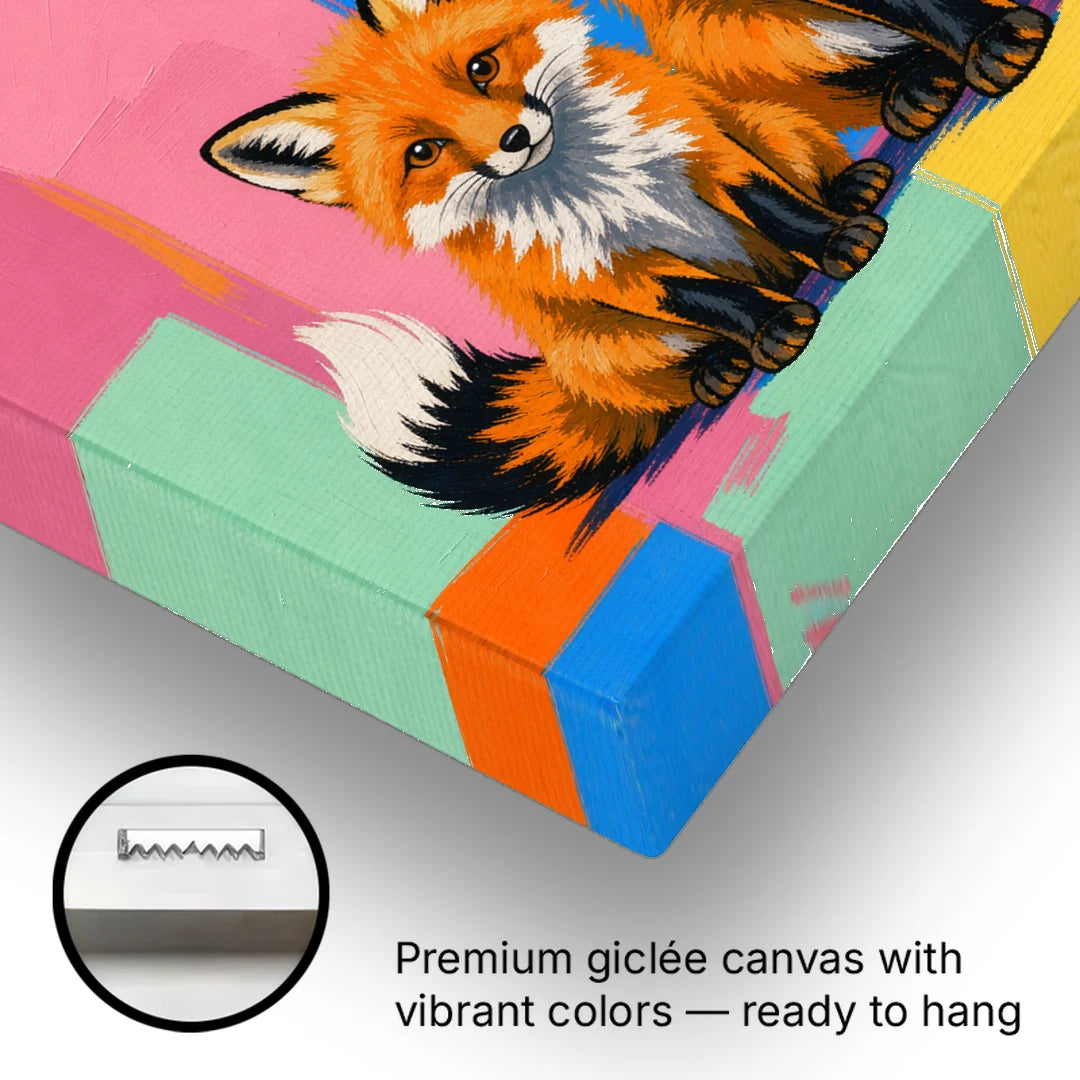 Fox Nursery Decor Mother and Two Cubs - Canvas Wall Art - Gallery Wrap Corner