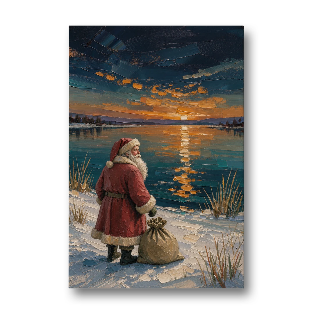 Framed Santa Print by the Amber Lake - Canvas Wall Art - Front