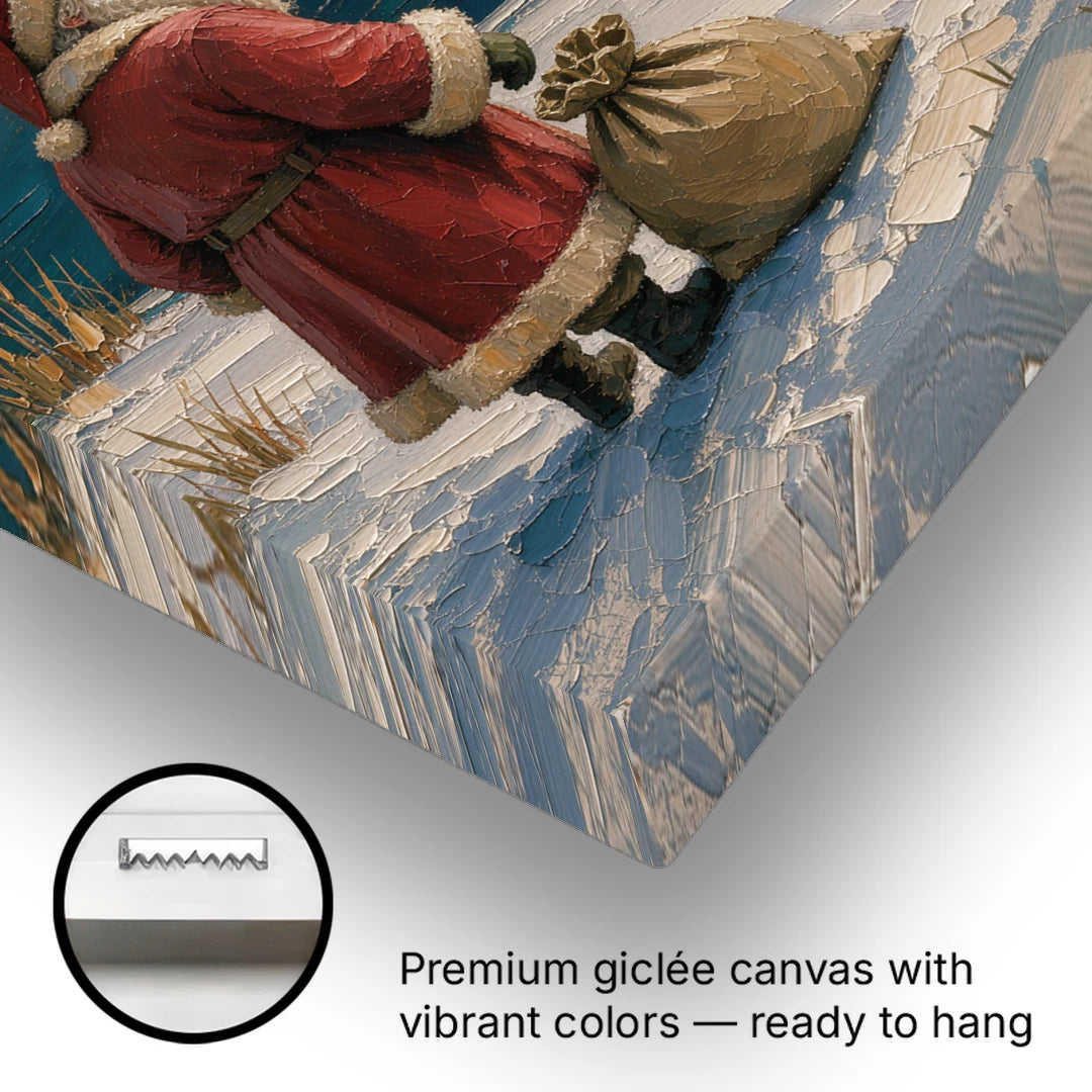 Framed Santa Print by the Amber Lake - Canvas Wall Art - Gallery Wrap Corner