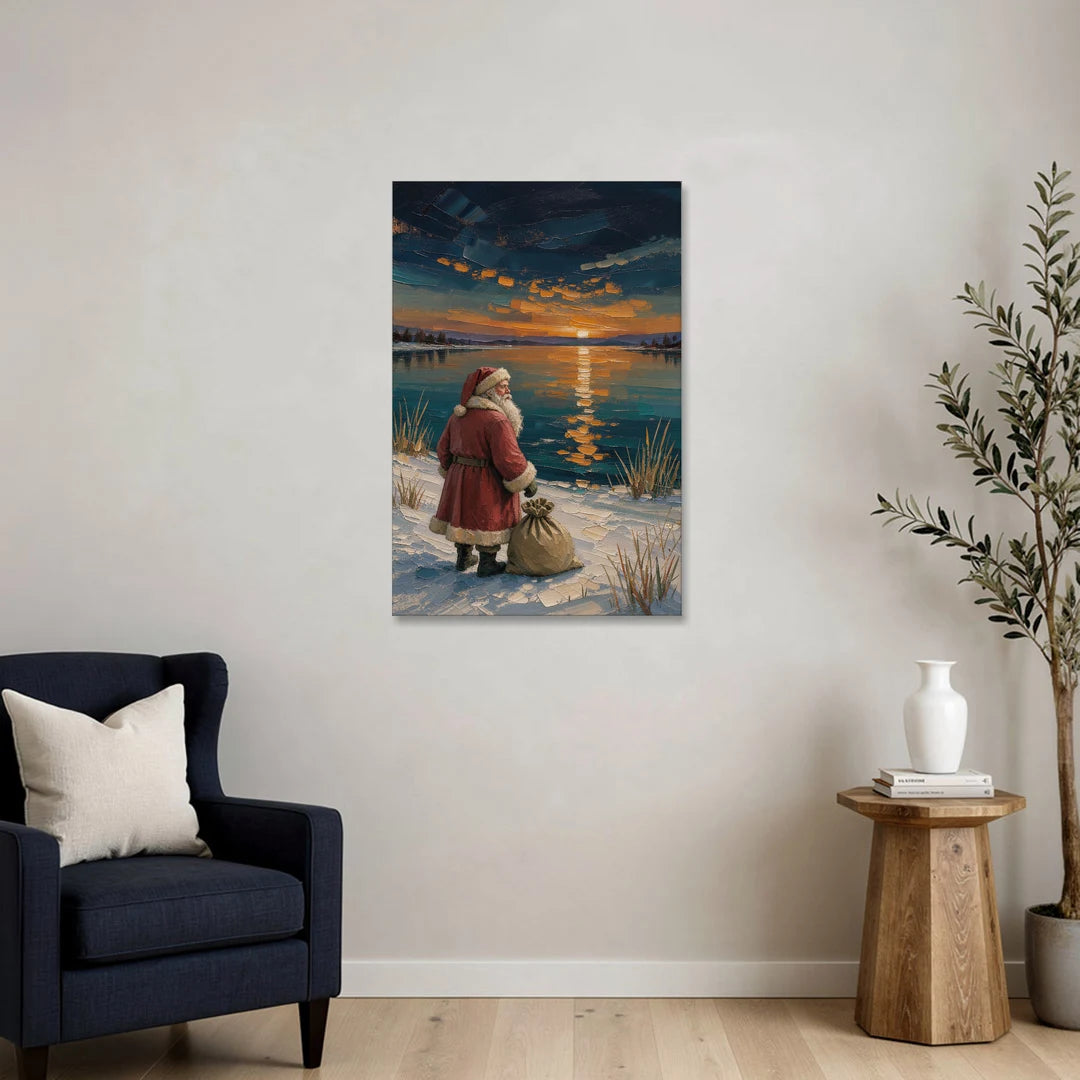 Framed Santa Print by the Amber Lake - Canvas Wall Art - Sofa - 24x36