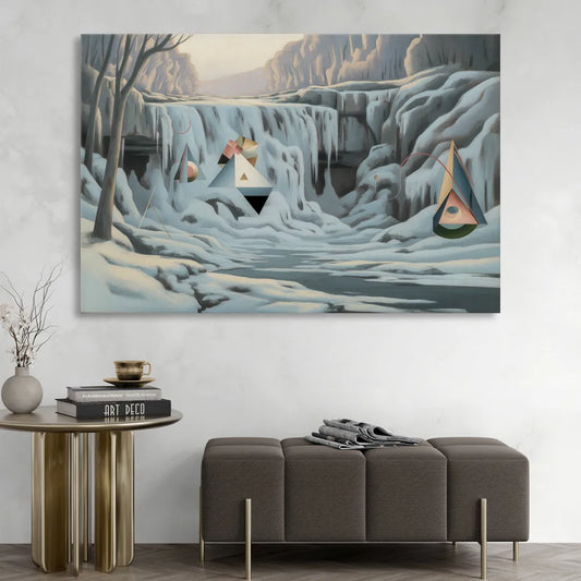 Frozen Falls in Winter Living Room - Canvas Wall Art
