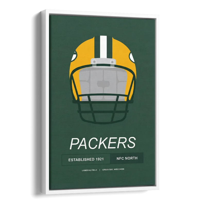 Green Bay Packers Helmet 1921 Illustration Side - White Canvas Wall Art