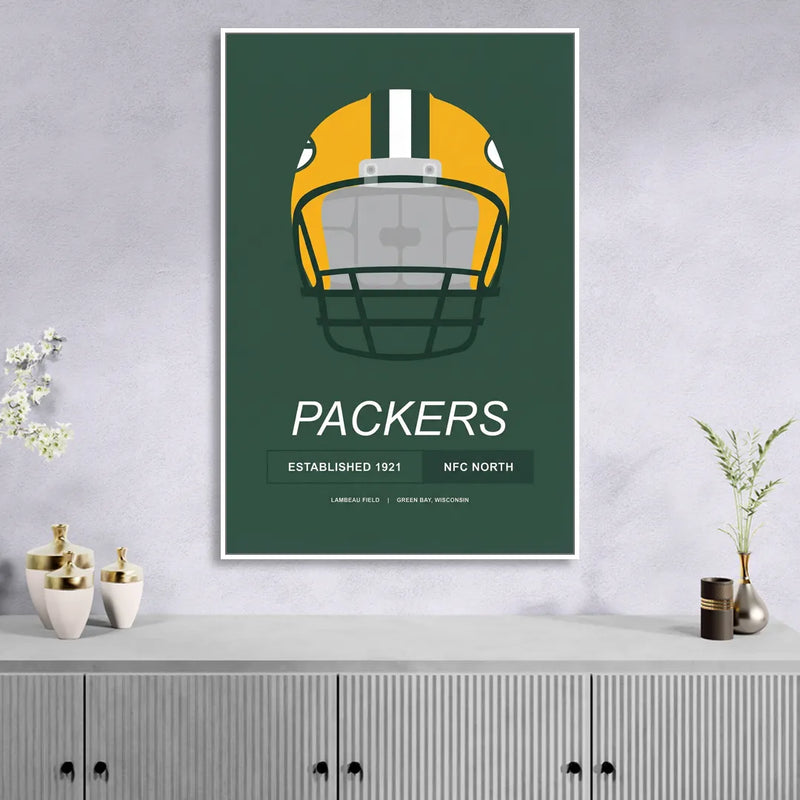 Green Bay Packers Helmet 1921 Illustration Living Room - White Canvas Wall Art