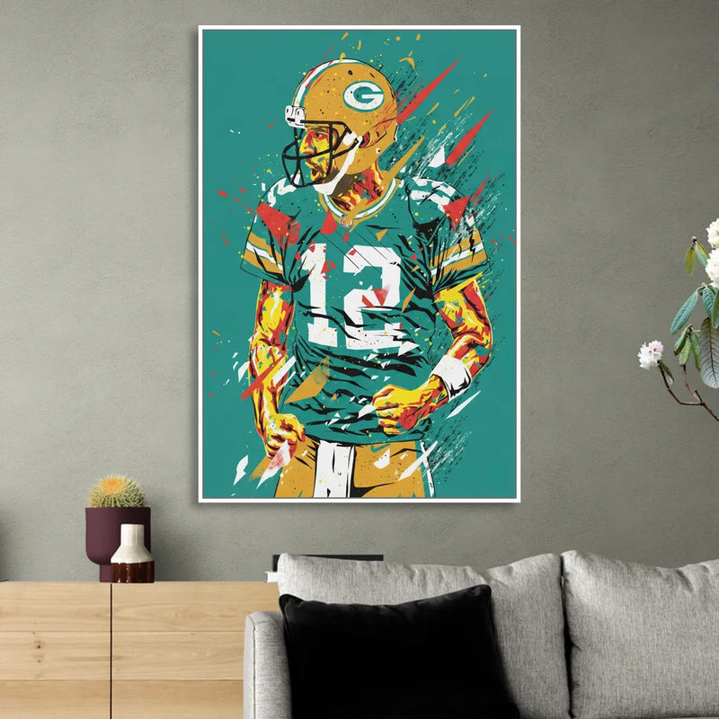 Green Bay Packers Pop Art - Aaron Rodgers Living Room - White Canvas Wall Art
