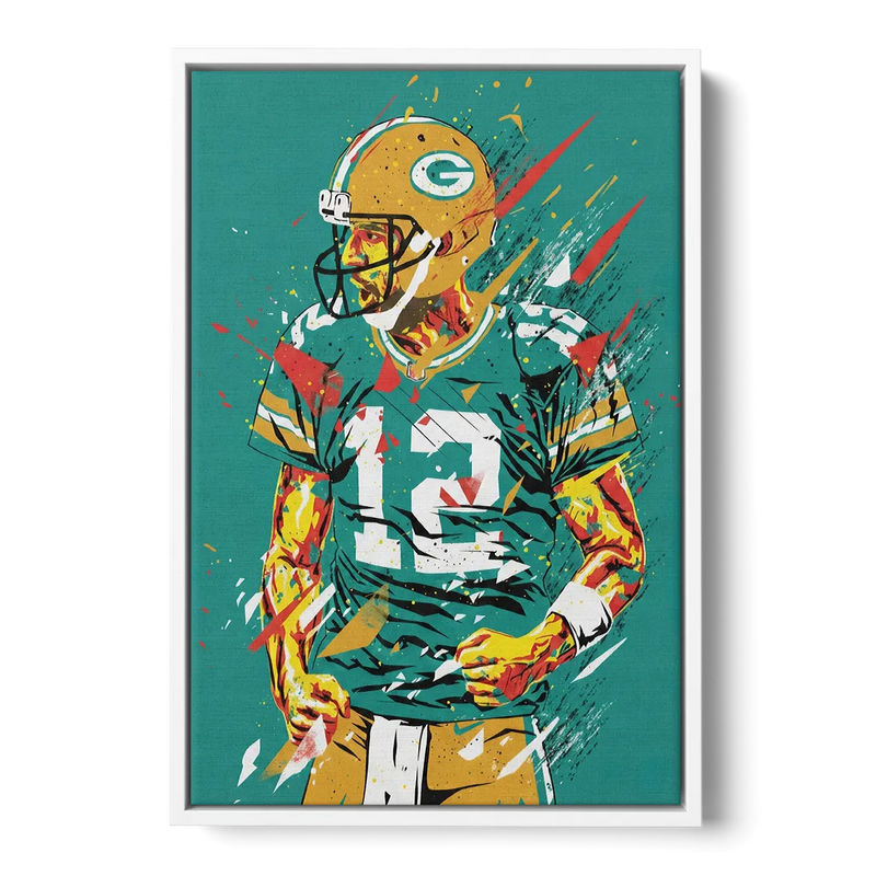 Green Bay Packers Pop Art - Aaron Rodgers Front - White Canvas Wall Art
