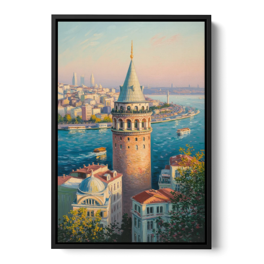 Galata Tower View - Black Framed Canvas Wall Art - Front