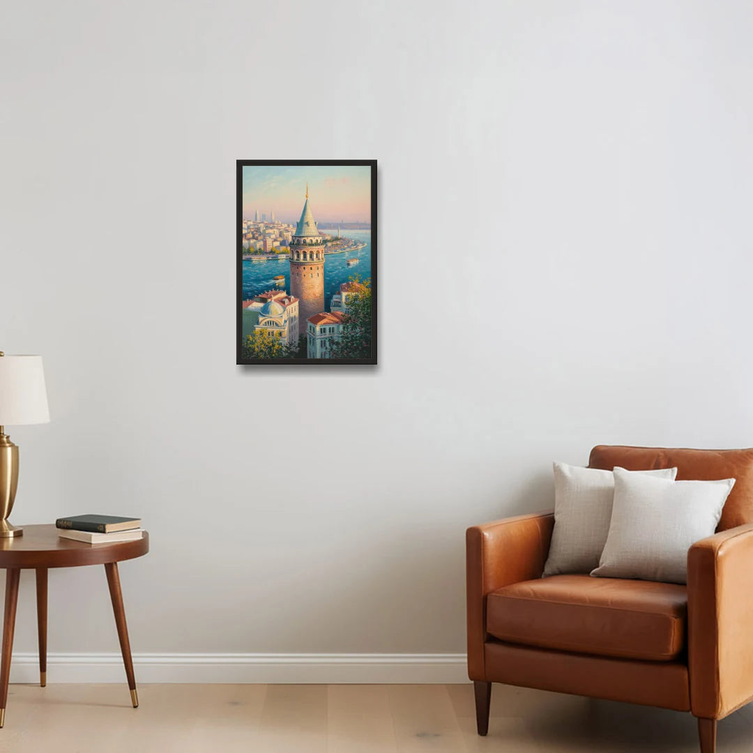 Galata Tower View - Black Framed Canvas Wall Art - Sofa - 16x24