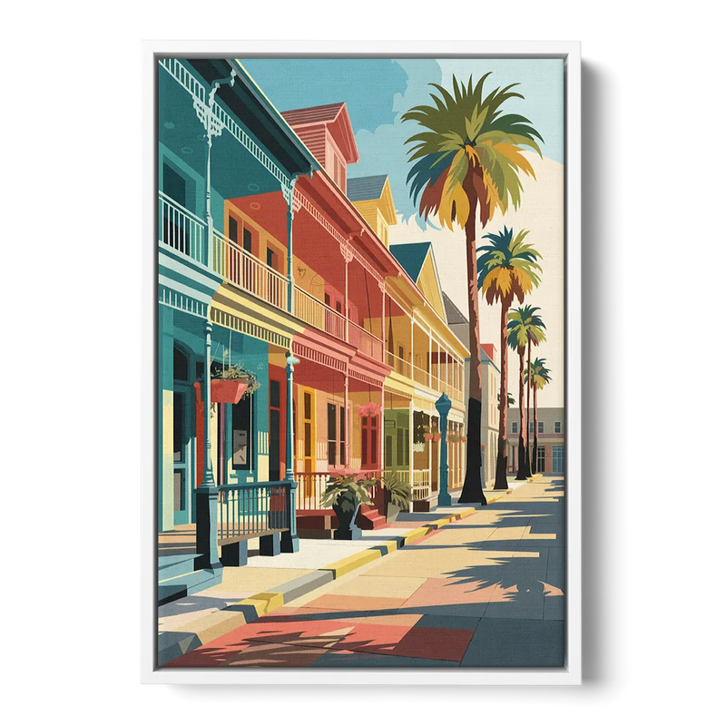 Galveston Downtown Charm Front - White Canvas Wall Art