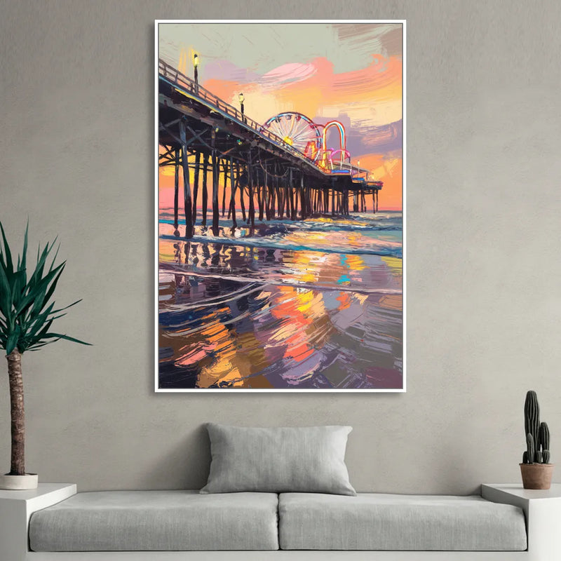 Galveston Historic Pier Living Room - White Canvas Wall Art