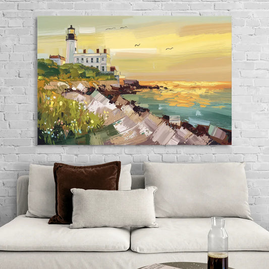 Galveston Lighthouse View Living Room - Canvas Wall Art
