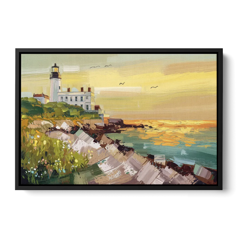 Galveston Lighthouse View Front - Black Canvas Wall Art