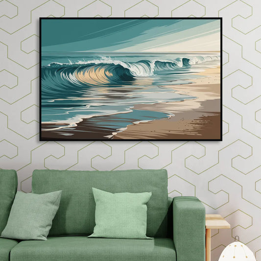 Galveston Ocean Waves Living Room - Black Canvas Wall Art