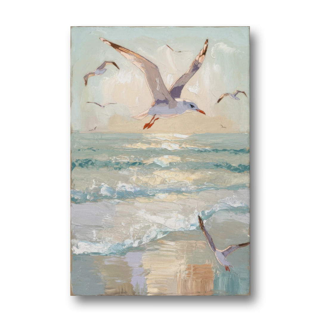 Galveston Seagulls in Flight - Canvas Wall Art - Front