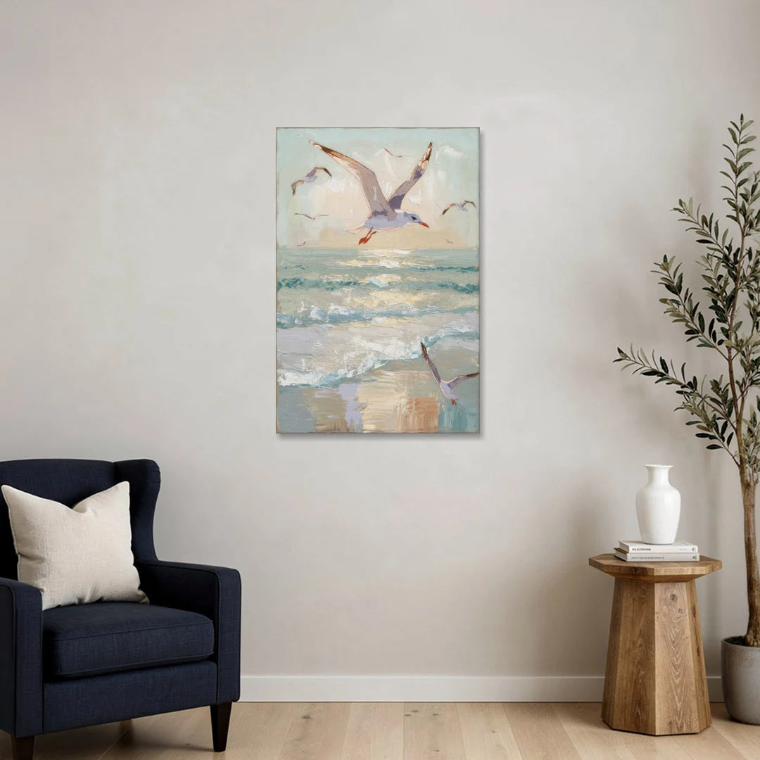 Galveston Seagulls in Flight - Canvas Wall Art - Sofa - 24x36