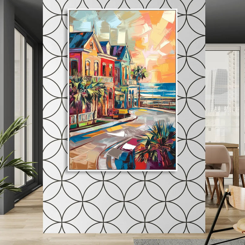 Galveston Texas Pride Sitting Room - White Canvas Wall Art
