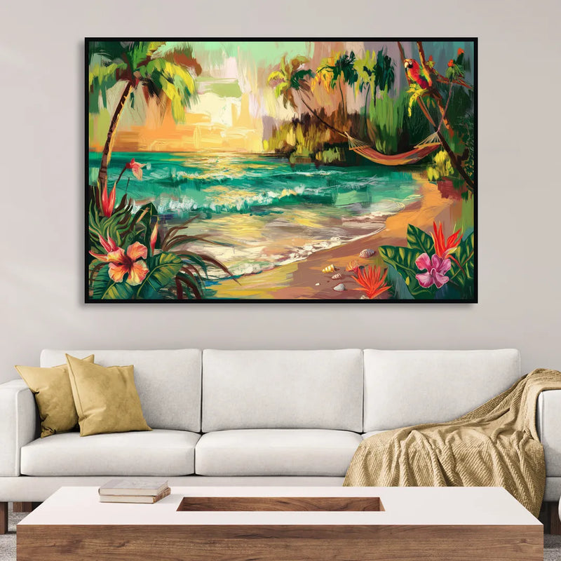 Galveston Tropical Paradise Sitting Room - Black Canvas Wall Art