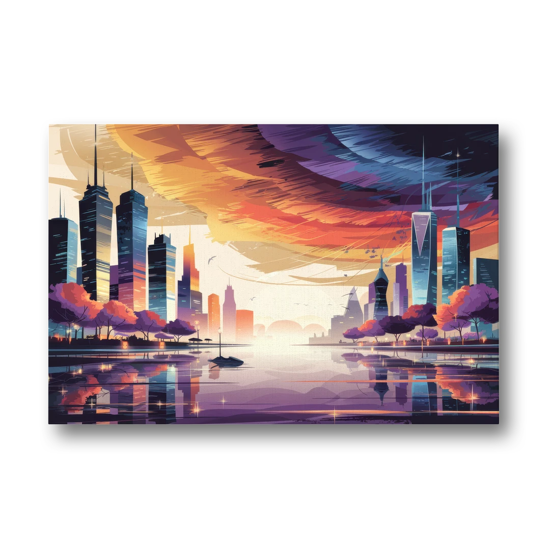 Garland Cityscape Sunset Horizon - Canvas Wall Art - Front