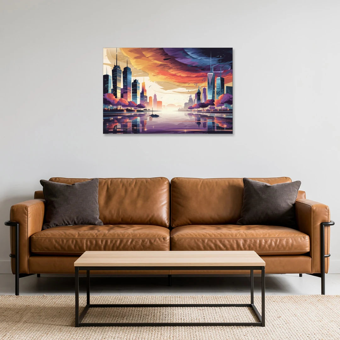 Garland Cityscape Sunset Horizon - Canvas Wall Art - Sofa - 36x24
