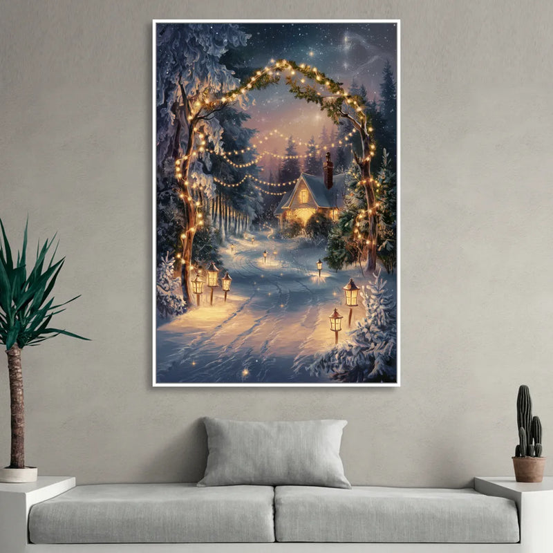 Garland Nighttime Lights Sitting Room - White Canvas Wall Art
