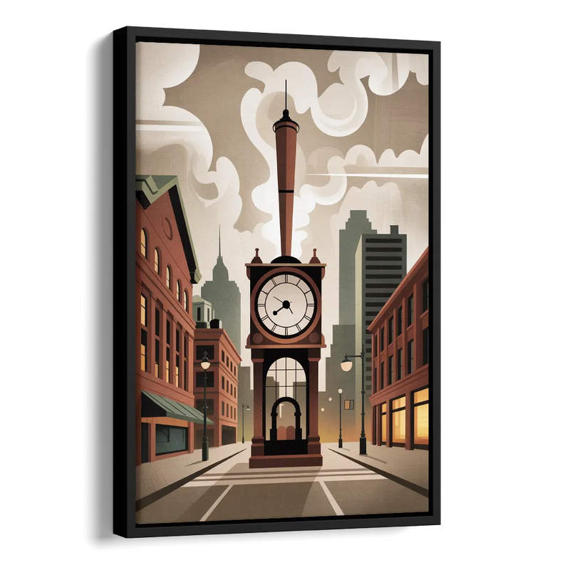 Gastown Steam Clock Side - Black Canvas Wall Art