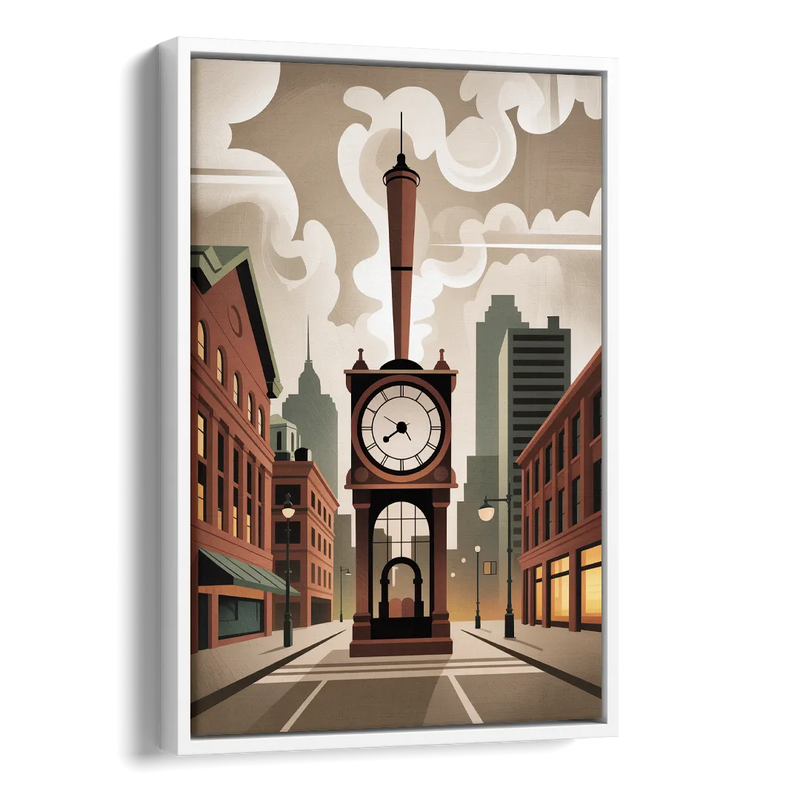 Gastown Steam Clock Side - White Canvas Wall Art
