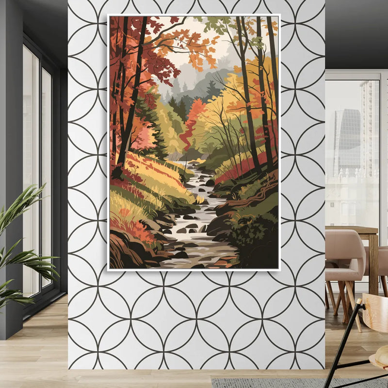 Gatlinburg Autumn Forest View Sitting Room - White Canvas Wall Art