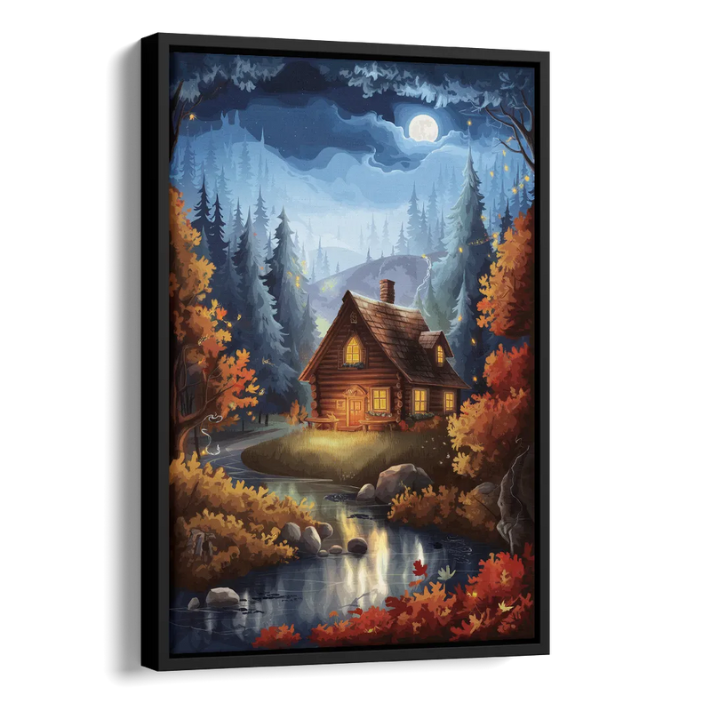 Gatlinburg Cabin in the Woods Side - Black Canvas Wall Art